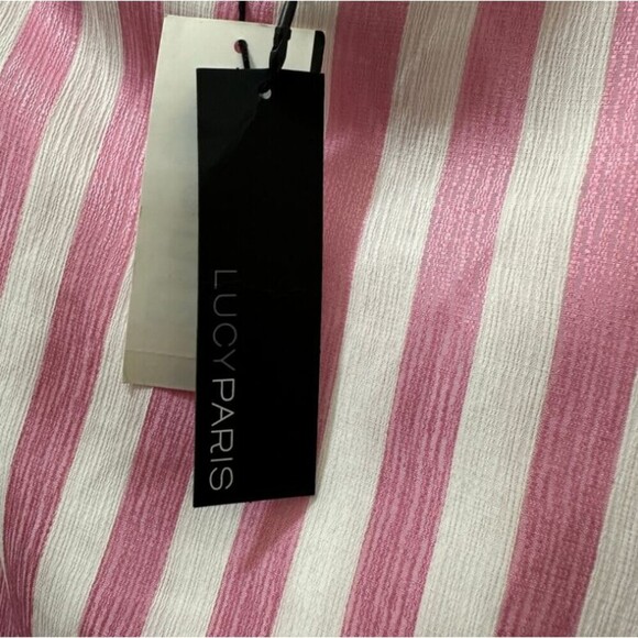 2/$30 Lucy Paris Faux Wrap Midi Skirt Size M Pink Striped Coquette Preppy NWT - Picture 11 of 13